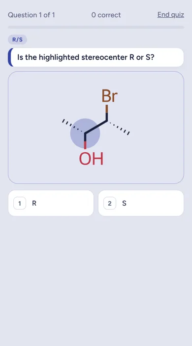 Organic Chemistry question in Quanta: R or S at a highlighted stereocenter